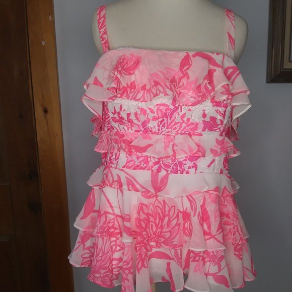 Lilly Pulitzer Tops - Lilly Pulitzer pretty pink feminine layered  the Olive  top size  12 barbiecore